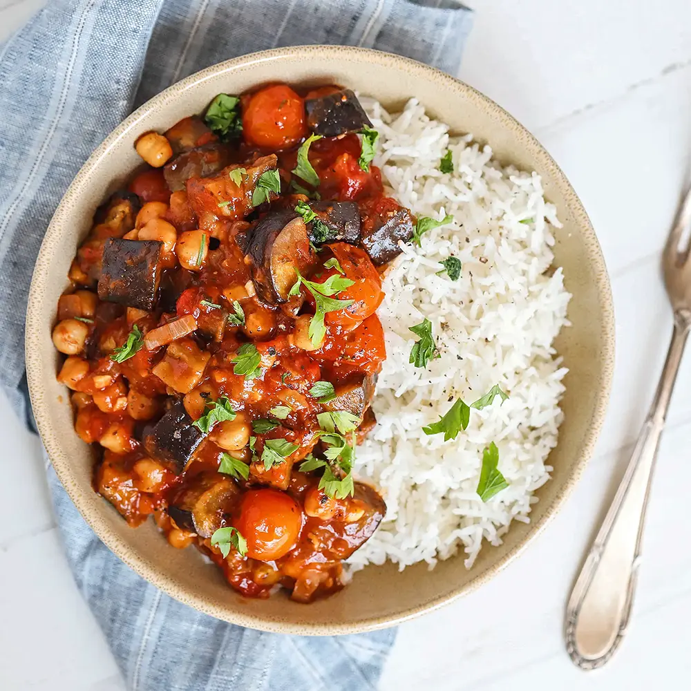 Chickpea, Eggplant & Tomato Stew - Seventh-day Adventist Diet