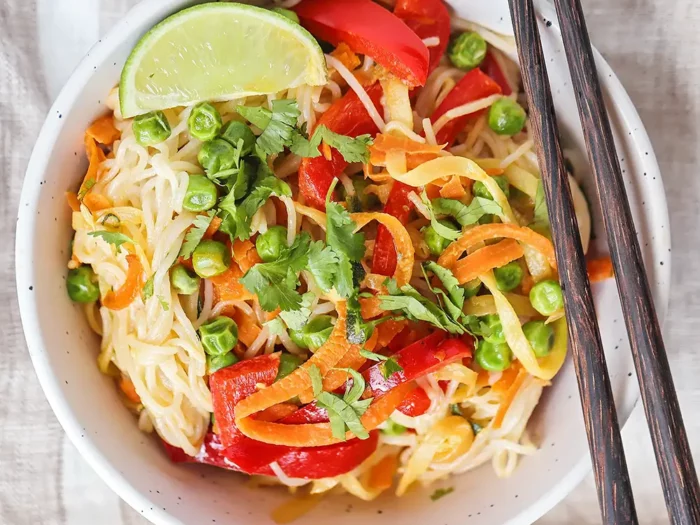 Veggie Stir Fry Over Rice Noodles - SDA diet