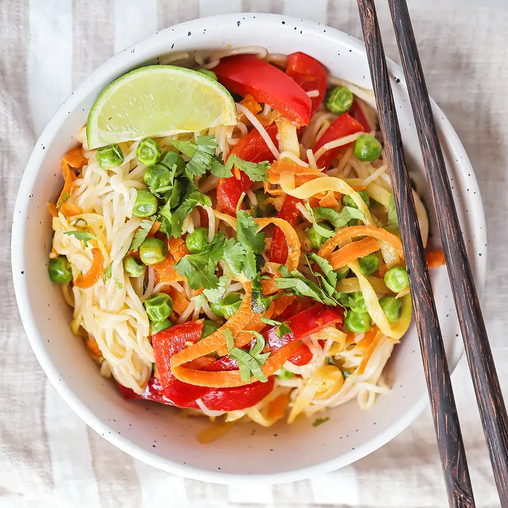 Veggie Stir Fry Over Rice Noodles - SDA diet